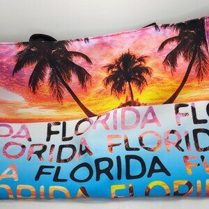 Robin Ruth Florida Palm Trees Pink and Yellow Sunset Canvas Tote Bag Purse